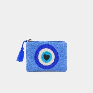America & Beyond blue heart evil wye  Textured Women's Wallet w tassel zipper